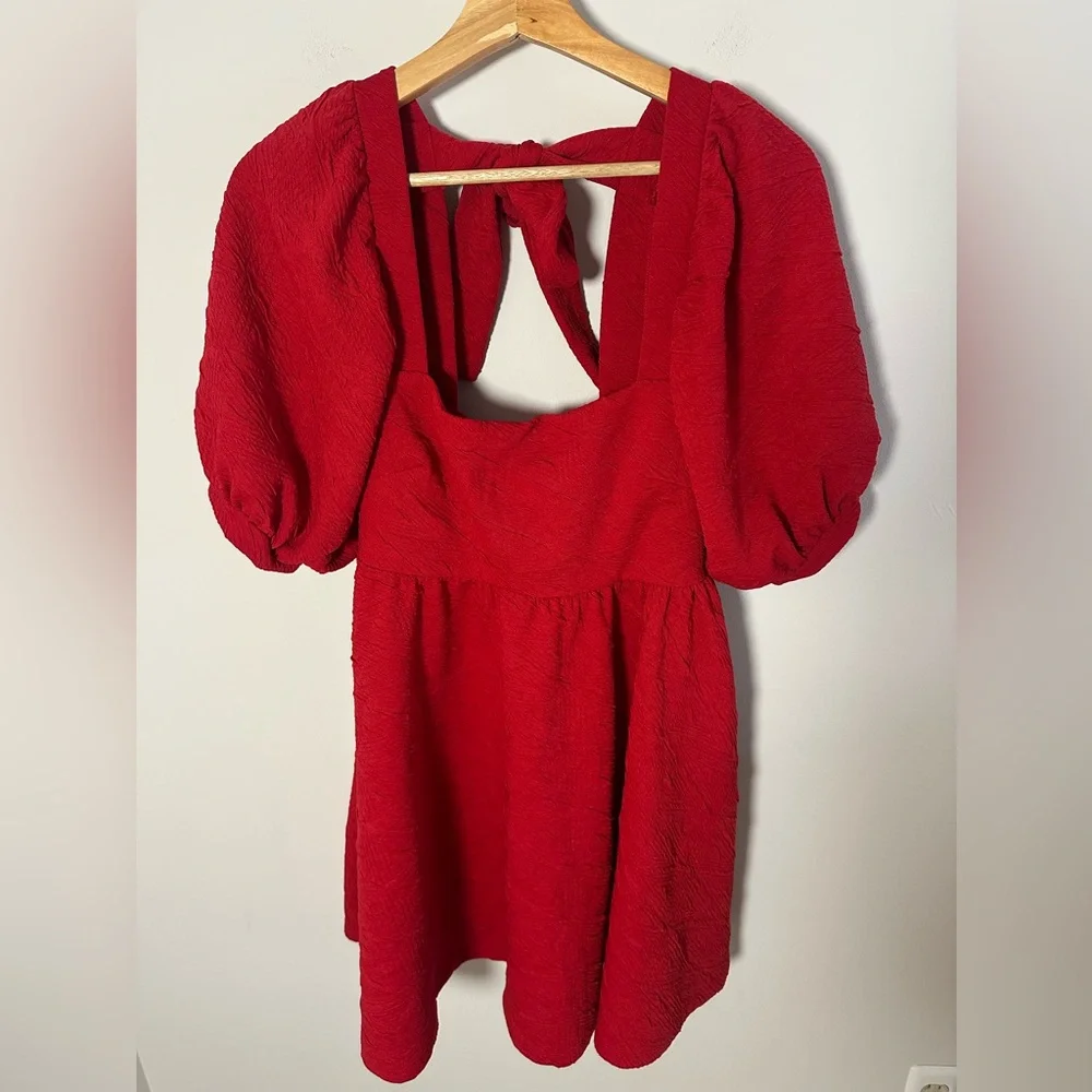 Free People red violet baby doll puff sleeve mini‎ dress size S coquette girl